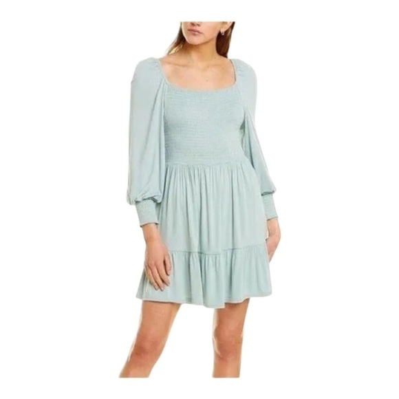 BB DAKOTA Let's Go Crazy Smocked Dress In Sea Mist NWOT - Picture 1 of 7